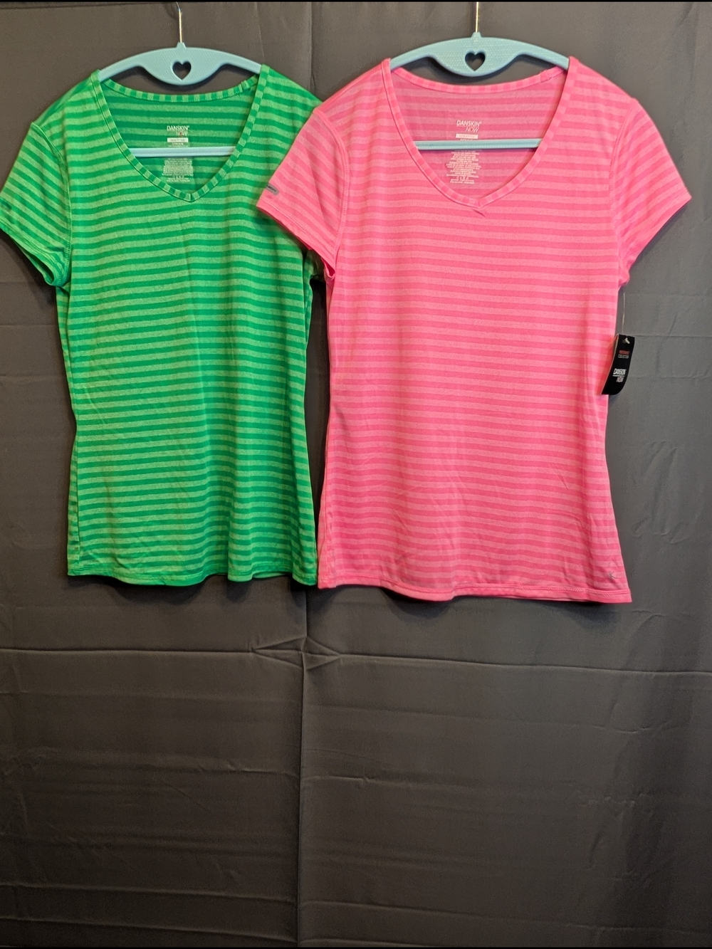 Danskin Now Women's Short-Sleeve V-Neck Tee Pair in Pink and Green